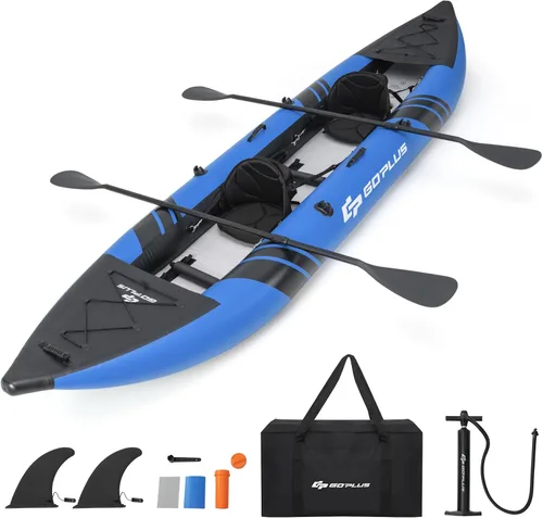 Goplus Kayak inflable, juego de kayak para 2 personas para adultos con capacidad de peso de 507 libras, 2 remos de aluminio, asiento acolchado de