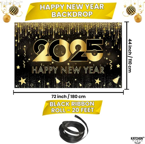 Miniatura 2 de KatchOn, Cartel de feliz año nuevo extra grande – 72 x 44 pulgadas Fondo de Año Nuevo 2025 para decoraciones de Año Nuevo 2025 Cartel de Año