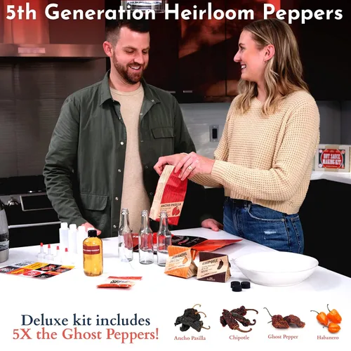Miniatura 5 de Kit de salsa picante (7 botellas gourmet para chuparse los dedos), contiene pimientos reliquia de 5° generación de agricultores, conjunto completo