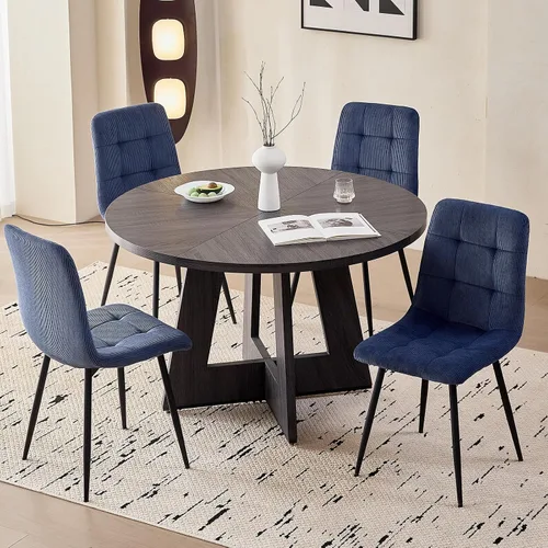 Miniatura 2 de Juego de 4 sillas de comedor de pana, modernas sillas de cocina tapizadas de tela con patas de metal, almohadillas ajustables, color azul
