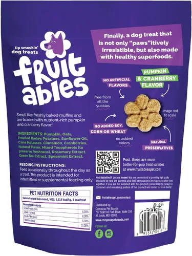 Miniatura 11 de Fruitables Golosinas horneadas para perros, bocadillos saludables de calabaza para perros, bajos en calorías y deliciosos, sin trigo, maíz o soja