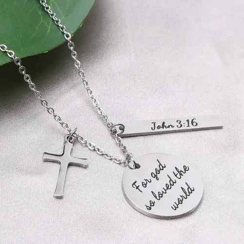 Miniatura 3 de Colgante de cruz con versículo bíblico, collares cristianos, dije de oración, fe religiosa, cumpleaños, joyería de Navidad para mujer