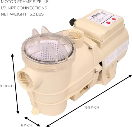 Miniatura 6 de XtremepowerUS Bomba de piscina de 1/2 HP para piscinas elevadas, autocebante, bomba de alto flujo para piscina, spa y estanque, entrada/salida