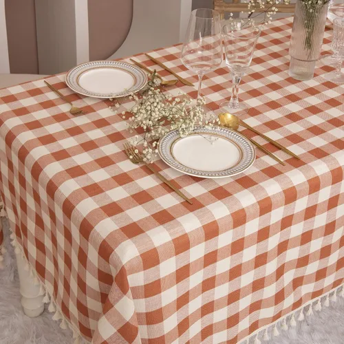 Miniatura 7 de Midsummer Breeze - Mantel a cuadros de estilo rústico hecho de algodón, de la colección Gingham, para otoño, Acción de Gracias, Navidad, cocina
