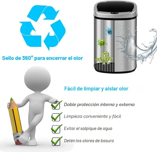 Miniatura 5 de Basurero de cocina Cubo de basura de acero inoxidable de 13 galones Cubo de basura sin contacto de 50 litros con tapa Cubo de basura
