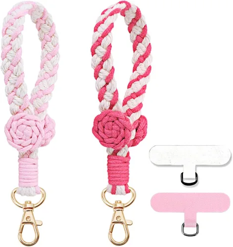 Miniatura 13 de Correa de muñeca para teléfono estilo boho con macramé, cordón para teléfono celular con pestaña de anclaje, llavero con dije de muñeca, cadena