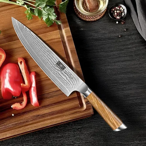 Miniatura 7 de HOSHANHO Juego de cuchillos de cocina de 5 piezas, cuchillos de chef profesionales de acero súper Damasco ultra afilados con mango ergonómico