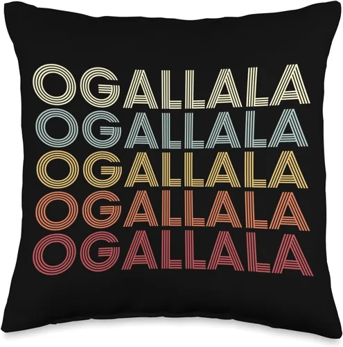 Ogallala Nebraska Ogallala NE Retro Vintage Almohada de texto, 16 x 16 pulgadas, multicolor