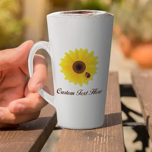 Miniatura 5 de Taza de café con leche personalizada de cerámica Taza de girasol y mariquita Naturaleza Flores y plantas Taza de té 12 Oz Texto personalizado aquí