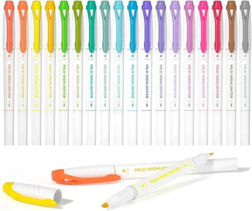 Shuttle Art - Subrayadores pastel de 18 colores con punta doble, marcadores resaltadores de colores surtidos, perfectos para colorear, subrayar,