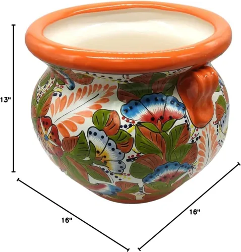 Miniatura 9 de Michoacana - Maceta mediana pintada a mano, para interiores y exteriores, multicolor Naranja
