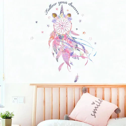 Miniatura 2 de Hermosas calcomanías de pared de plumas coloridas, estrellas y plumas rosas, calcomanías de pared sacinora Plume Art, vinilo extraíble para niños