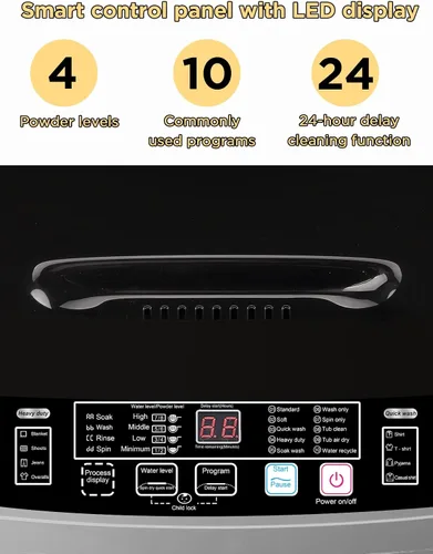 Miniatura 3 de Krib Bling Lavadora completamente automática de 17.7 libras con pantalla LED, lavadora de lavandería compacta portátil con bomba de drenaje, 10 Gris