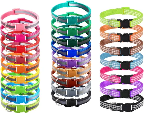 Miniatura 15 de YOY Juego de 25 collares de nailon suave para identificación de cachorros, ajustables, reutilizables, lavables, bandas de identificación de mascotas