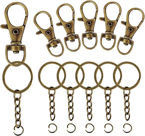 Miniatura 8 de 100 ganchos a presión con cordón y llaveros con cadena y anillos de salto para llavero, accesorios de manualidades de joyería