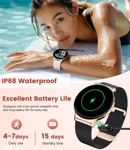 Miniatura 8 de LIGE Relojes inteligentes para mujer con respuesta/hacer llamadas, reloj inteligente HD AMOLED de 1,43 pulgadas con más de 120 rastreadores