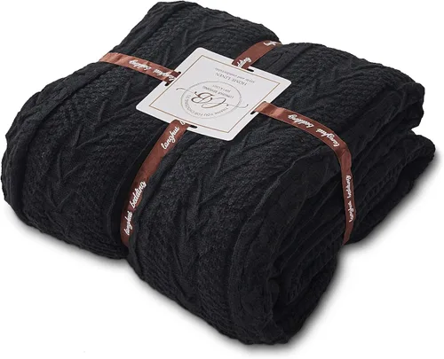 Miniatura 9 de Longhui bedding Manta de punto trenzado acrílico negro de 50 x 63 pulgadas, gruesa, suave, grande, acogedora manta de forro polar de punto
