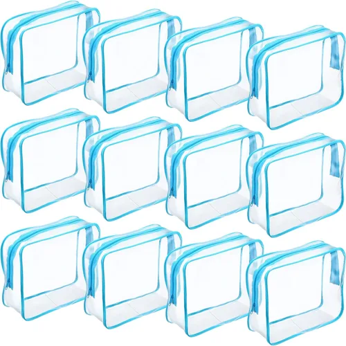 Miniatura 9 de Weewooday 12 piezas bolsas transparentes para maquillaje, bolsas de almacenamiento de cosméticos, estuches de PVC con cremallera, bolsas de viaje