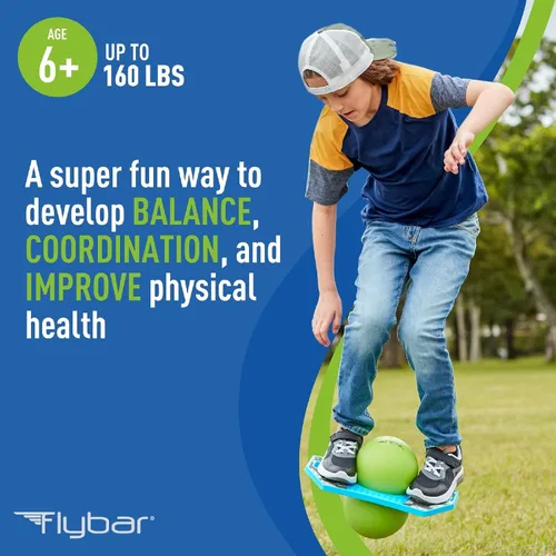 Miniatura 6 de Flybar Pogo - Pelota de truco para niños, tabla de rebote de equilibrio con cubierta antideslizante, bomba incluida, juguetes para interiores y Robot