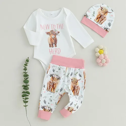 Miniatura 3 de Omkzanbi New to the Herd - Body para recién nacido, para niño y niña, mono de vaca de las tierras altas, pantalones deportivos, sombreros