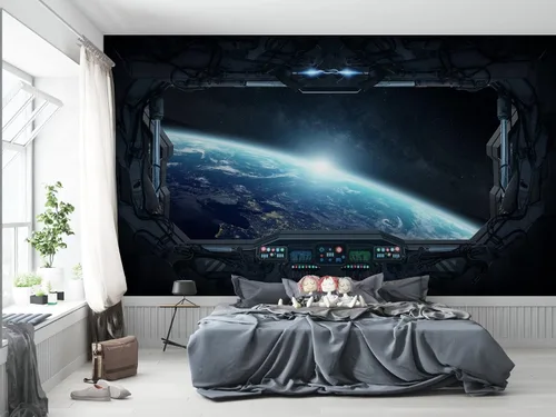 Miniatura 8 de Niwo ART - Mural de pared Astronauts Explorando Asteroid Spaceship B, Universe Papel tapiz autoadhesivo grande autoadhesivo (64 x 96 pulgadas)