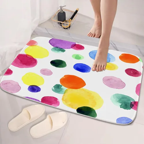 Miniatura 5 de TheBlackSpot Alfombra de baño de lunares de dibujos animados coloridos, tapete de baño antideslizante, tapete de imitación de cachemira para puerta