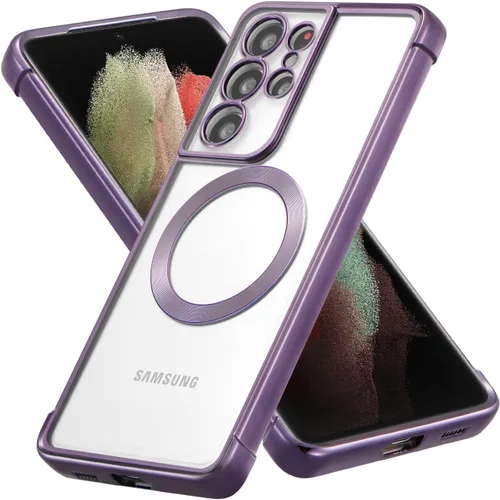 Miniatura 10 de RALEAVO Funda magnética para Samsung Galaxy S22 Ultra Clear [compatible con Magsafe y protección contra caídas de grado militar], transparente, a