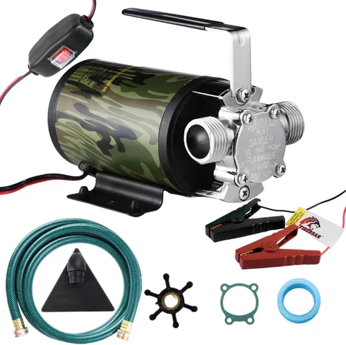 TIGEROAR Bomba de agua de 12 V, bomba de transferencia de agua de 330 GPH RV estanque de lluvia con manguera de bomba de succión de 6 pies y kit de