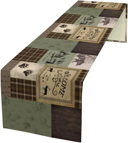 Miniatura 2 de Camino de mesa rústico de oso, estilo campestre, pino, alce, vida silvestre, para decoración del hogar, cocina, mesa de comedor, 13 x 36 pulgadas