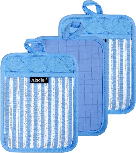 Miniatura 17 de Alselo Guantes de horno de silicona resistentes al calor 932℉ con impermeables y antideslizamiento, juego de 2 guantes de horno extra largos