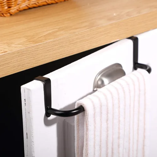 Miniatura 5 de 2 piezas barra toallero de metal para gabinete de cocina, barra toallero de acero para colgar en el interior o exterior de las puertas, hogar, Negro
