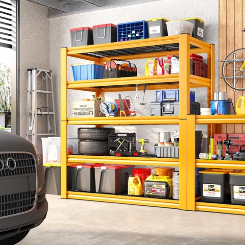Miniatura 6 de REIBII Estantería de garaje con carga de 3000 libras, estantes de almacenamiento de 5 niveles, estantería de metal resistente ajustable para Amarillo