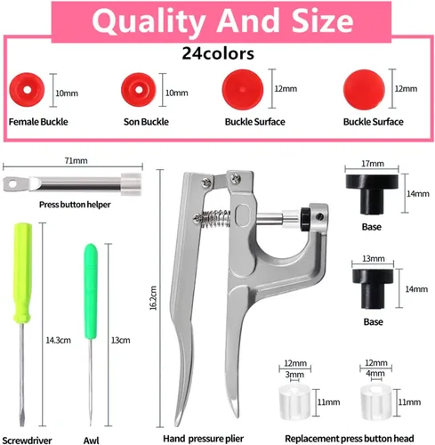 Miniatura 2 de FQTANJU Juego de alicates a presión, 1440 botones de plástico T5 con 10 clips de costura y 1 cinta métrica para coser, kit de cierres a presión