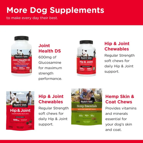 Miniatura 6 de Nutri-Vet Galletas de cadera y articulaciones para perros, suplemento de movilidad de razas grandes, 300 mg de glucosamina por golosina para perros