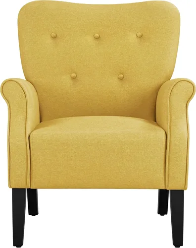Miniatura 13 de Topeakmart Silla decorativa de tela, sillón moderno de poliéster con patas de madera, respaldo alto y cómodo asiento acolchado para sala de estar