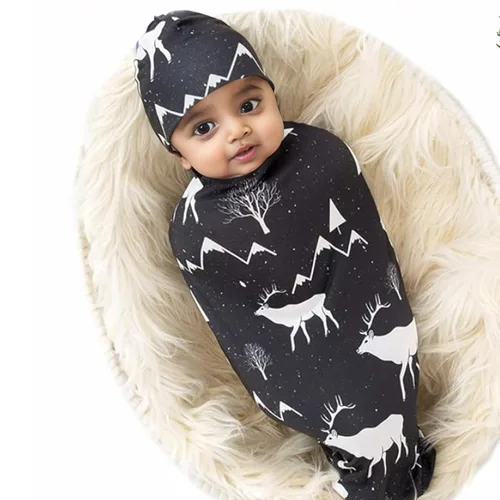 Miniatura 3 de Galabloomer Manta Envolvente para Recién Nacido con Conjunto de Gorro Bebé Niño Manta de Recepción Gris con Flechas Negro