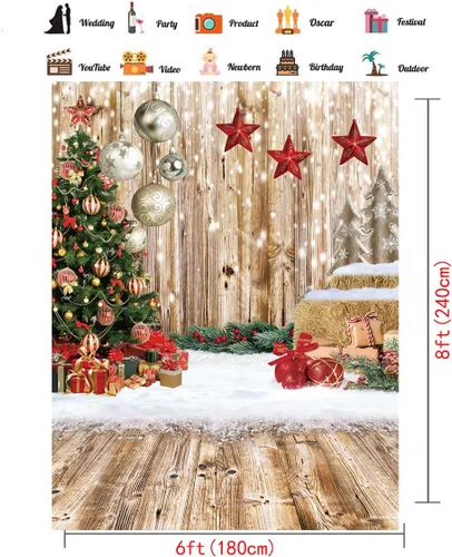 Miniatura 5 de CHAIYA Telón de fondo de Navidad de 5 x 7 pies, telón de fondo de madera para invierno, nieve, árbol de Navidad, regalo de Navidad, fiesta familiar