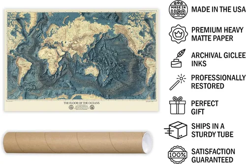 Miniatura 4 de Suelos oceánicos mundiales y alivio de la tierra 1976 - Impresión de mapas topográficos históricos - 24 x 16 pulgadas
