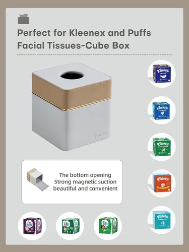 Miniatura 3 de Cubierta para Caja de Paños Cuadrada, Organizador Moderno de Cubo de Paños de Cuero PU Decorativo - Crema Albaricoque