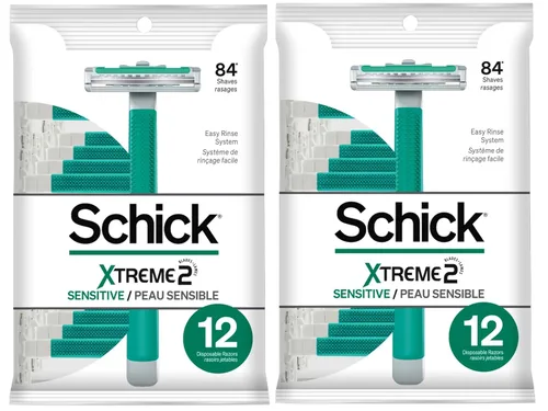 Maquinillas de afeitar descartables Schick ST2 SlimTwin Sensitive, 12 unidades por paquete, paquete de de 2