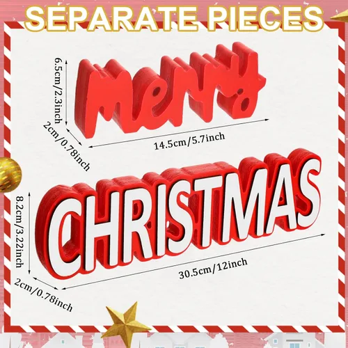 Miniatura 2 de 2 letreros de madera de Navidad con texto en inglés "Merry Christmas", centro de mesa, decoración de ventana de Navidad, bloques de adornos