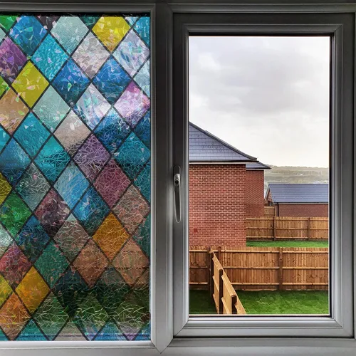 Miniatura 8 de WALPLUS Película decorativa de privacidad para ventana, diseño de arco iris, película extraíble para ventana, bloqueador solar estático, control