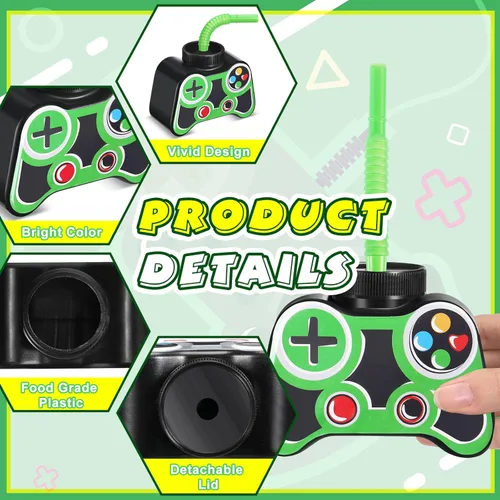 Miniatura 3 de Mifoci Vasos de plástico para fiestas de videojuegos, 12 unidades, con pajita y tapa, 10 onzas, tazas temáticas de cumpleaños para jugadores 7º