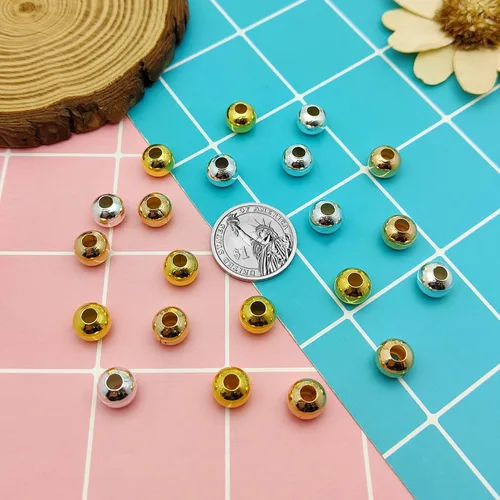 Miniatura 7 de 150 cuentas espaciadoras de metal para fabricación de joyas de 0.394 pulgadas, cuentas redondas chapadas en metal, cuentas pequeñas espaciadoras