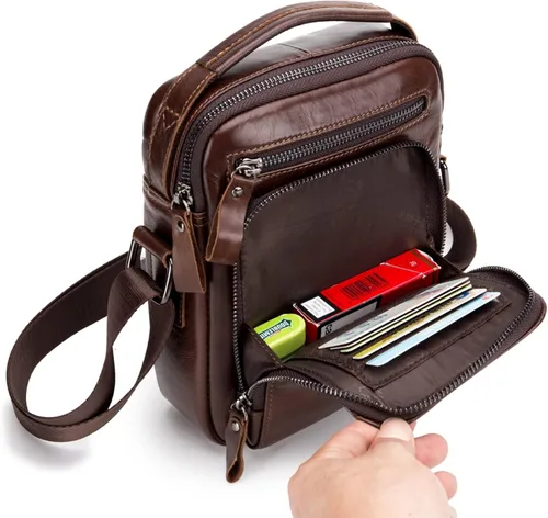 Miniatura 3 de BAIGIO Bolso bandolera de cuero genuino para hombre, bolso de hombro pequeño, bolso de mensajero para hombre, bolso para iPad, bolsa de viaje