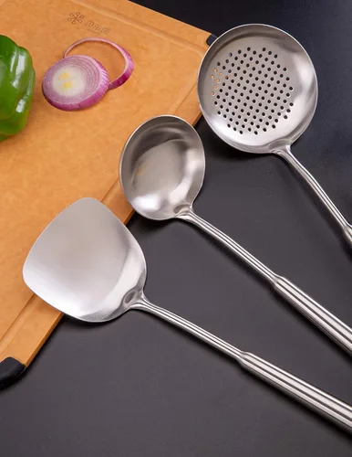 Miniatura 4 de Espátula y cucharón de wok, juego de herramientas de cucharón de espumadera, juego de utensilios de cocina de wok chino, todos los utensilios