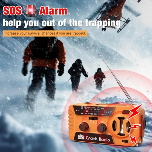 Miniatura 3 de Radio meteorológica de emergencia para tormenta de invierno, radio meteorológica NOAA radio de emergencia con banco de energía de 7400 mWh