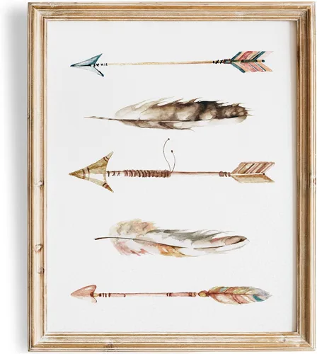DREAM BIG PRINTABLES Impresión artística de flechas y plumas de acuarela - Sin marco - 8x10 | Patrimonio nativo americano - Decoración de pared boho