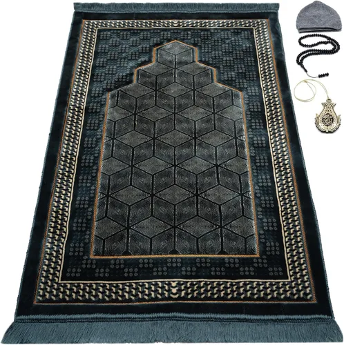 Miniatura 9 de Modefa Alfombra de oración turca de terciopelo islámico, gruesa, ancha y suave, para hombres y mujeres, doble felpa grande Janamaz - Regalo de Eid