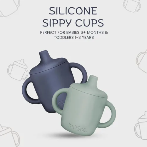Miniatura 2 de KIDSco. Tazas de silicona con asa para bebés (paquete de 2) – Pico suave y tazas de entrenamiento abiertas para bebés de 6+ meses Asas de fácil